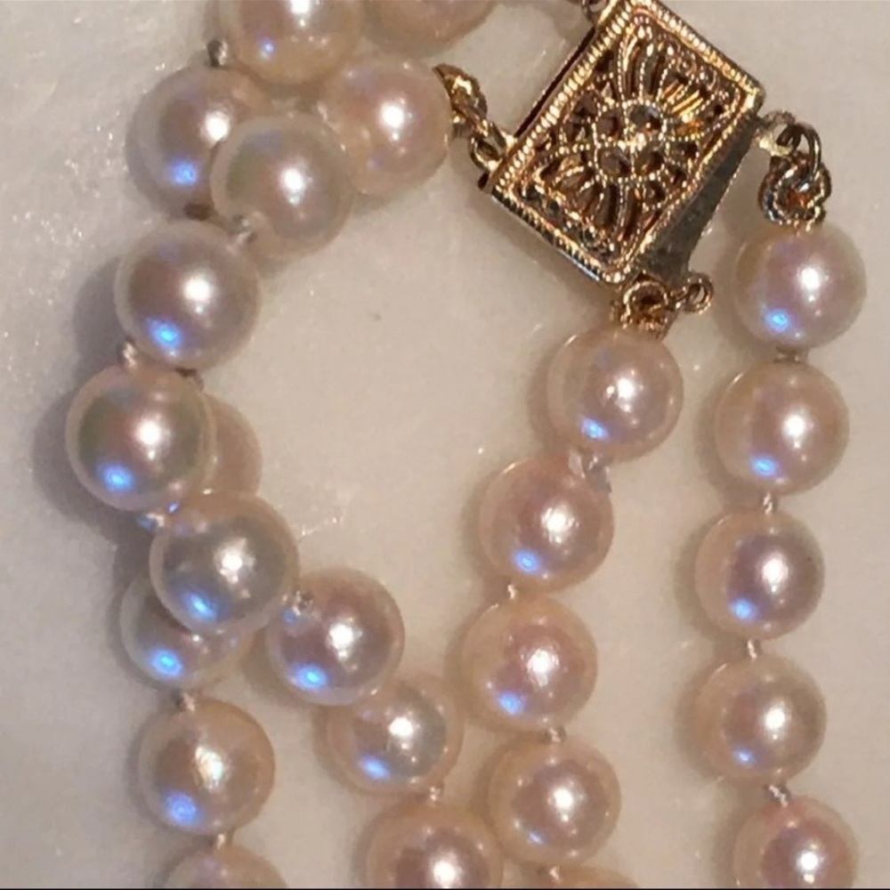 DOUBLE STRAND PEARL BRACELET W 14K CLASP